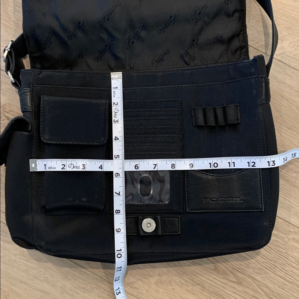 VINTAGE FOSSIL Crossbody Messenger  Black Leather & Polyester Adjustable Strap - Picture 5 of 13